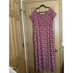 Milkmaid Floral Maxi Dress Red Smocked Cottagecore Front Splits 18/20